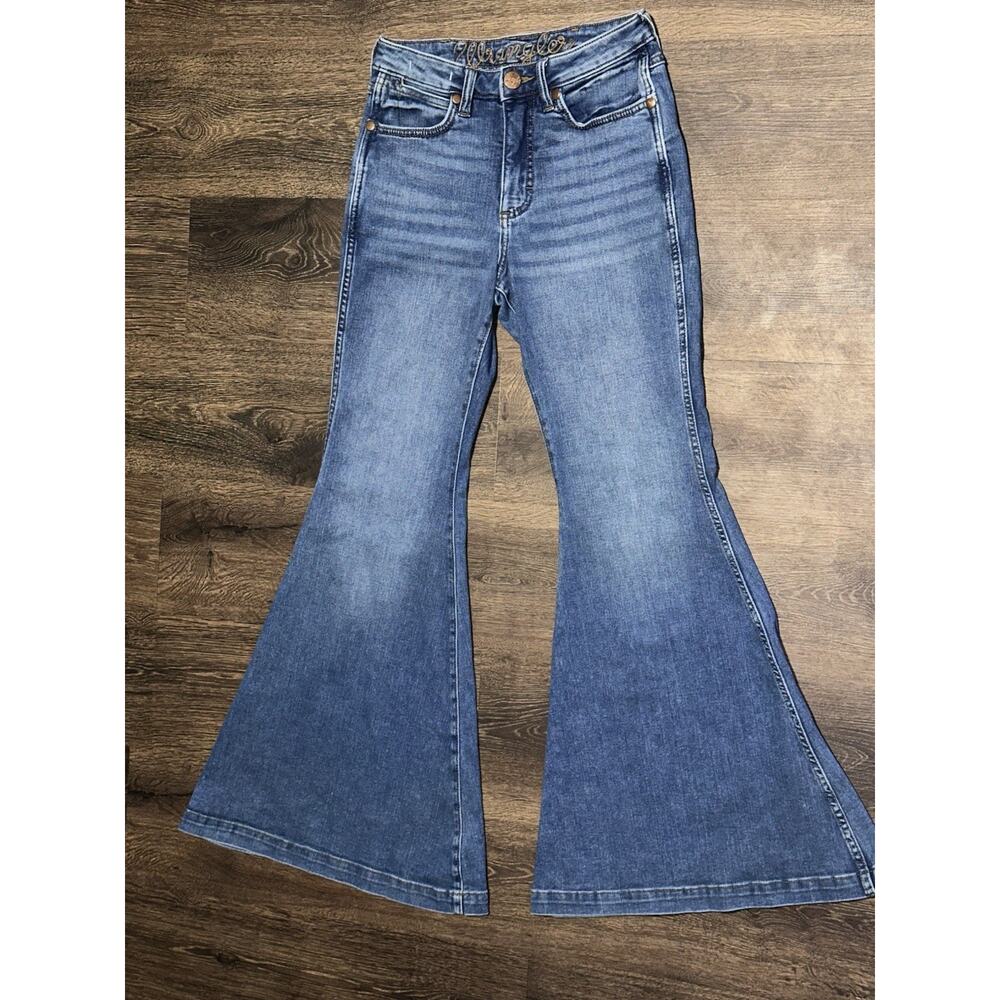 Wrangler Retro Blue Medium Wash High Rise Flare Jeans Stretch 5-Pocket 28x31 - Picture 12 of 12